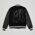 Rubail Black Wool & Leather Varsity Jacket with Embroidered Black Panther