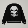 Rubail Premium Black Wool Varsity Jacket with Embroidered Punisher Skull