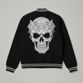 Rubail Skull & Roses Black Wool Varsity Bomber Jacket | Premium Streetwear Embroidery